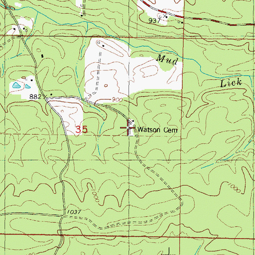 Topographic Map of Watson Cemetery, OK