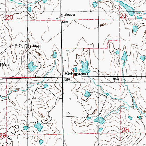 Topographic Map of Stringtown, OK