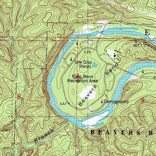 Topographic Map of River Bend Recreation Area, OK