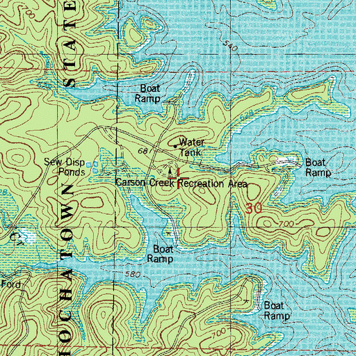 Topographic Map of Carson Creek Recreation Area, OK