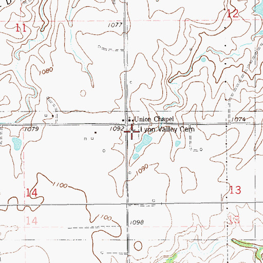Topographic Map of Lyon Valley Cemetery, OK