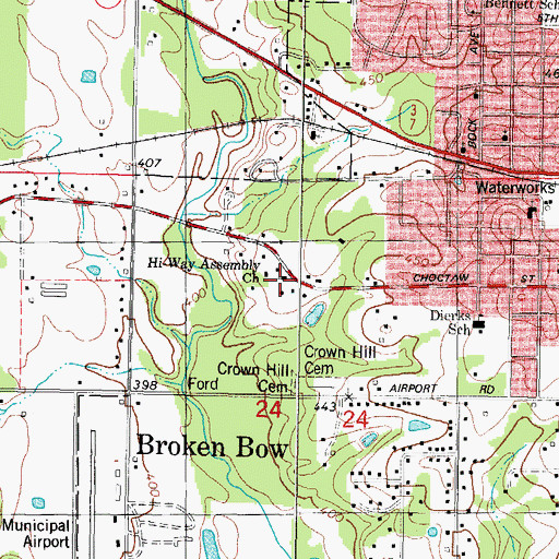 Topographic Map of Hi-Way Assembly Church, OK