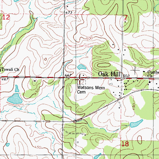 Topographic Map of Watsons Memorial Cemetery, OK