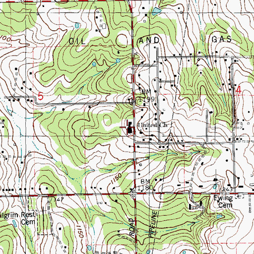 Topographic Map of United Church, OK