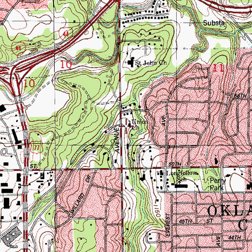 Topographic Map of Union Church, OK
