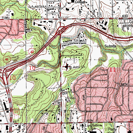 Topographic Map of Saint John Church, OK