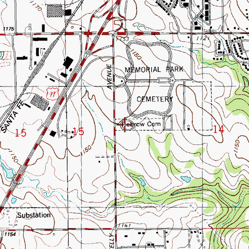 Topographic Map of Temple B'Nai Israel Cemetery, OK
