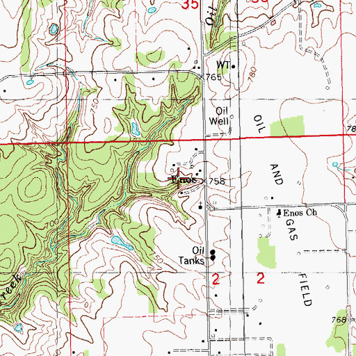 Topographic Map of Enos, OK