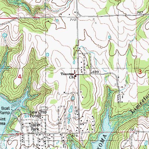Topographic Map of Texoma Church, OK