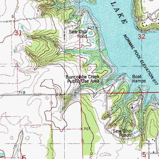 Topographic Map of Buncombe Creek Public Use Area, OK