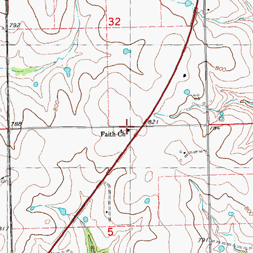 Topographic Map of Faith Church, OK