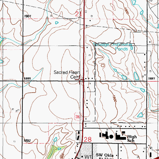 Topographic Map of Sacred Heart Cemetery, OK