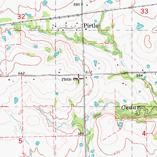 Topographic Map of Pirtle Church, OK