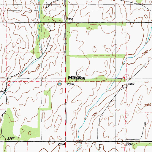 Topographic Map of Midway, OK