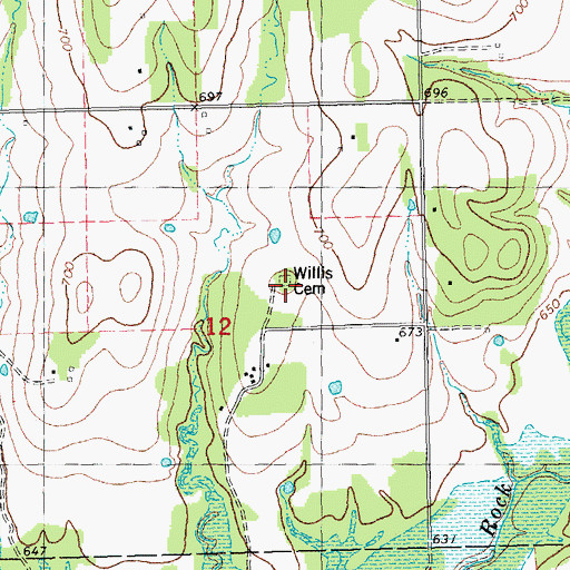 Topographic Map of Willis Cemetery, OK