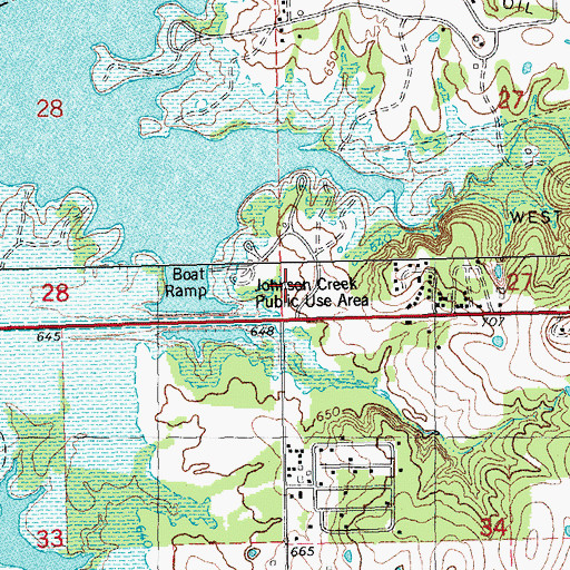 Topographic Map of Johnson Creek Public Use Area, OK