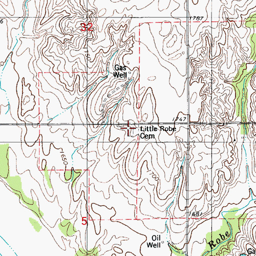 Topographic Map of Little Robe Cemetery, OK