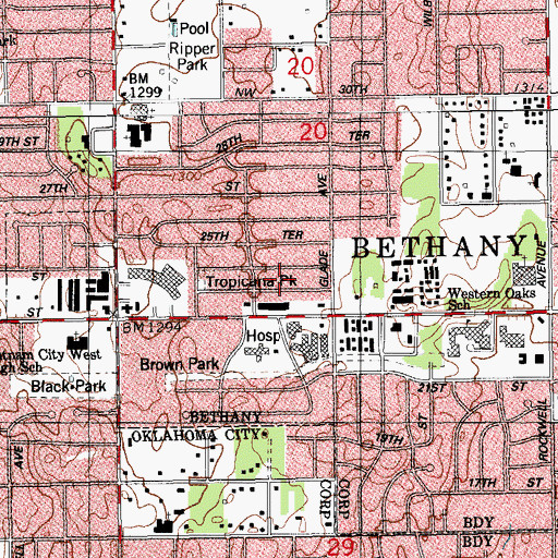 Topographic Map of Deville Shopping Center, OK