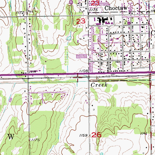 Topographic Map of Choctaw Shopping Center, OK