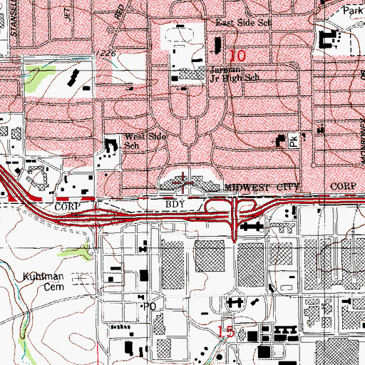 Topographic Map of Downtown Tinker Plaza, OK