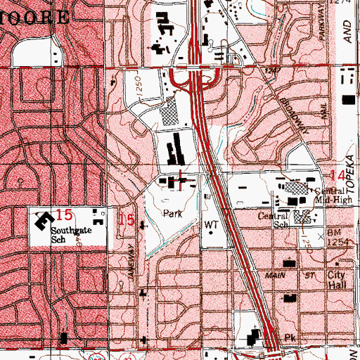 Topographic Map of Nelson Park Shopping Center, OK