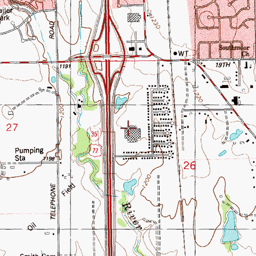 Topographic Map of Ross Dress for Less Center, OK