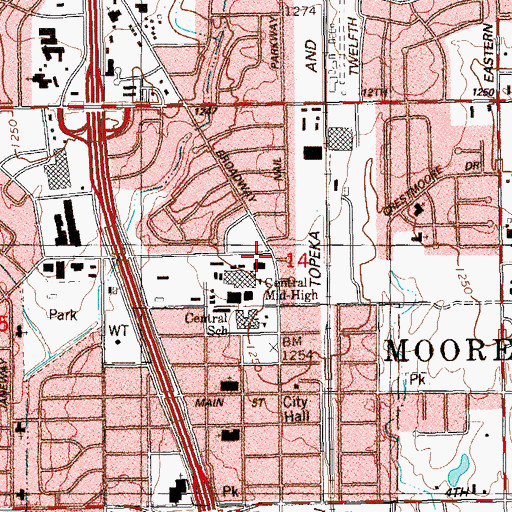 Topographic Map of Sooner Shopping Center, OK