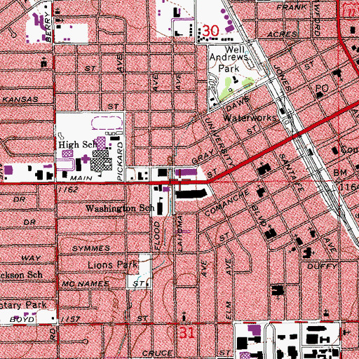 Topographic Map of The Main Center, OK