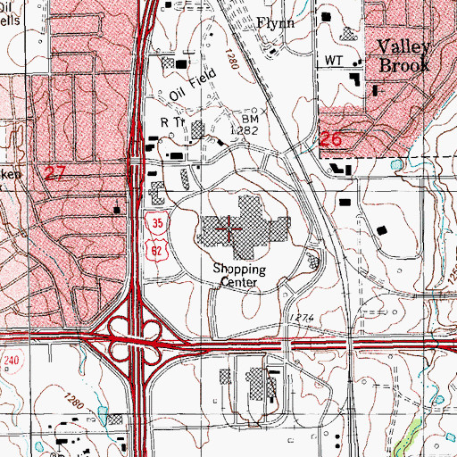 Topographic Map of Crossroads Mall, OK