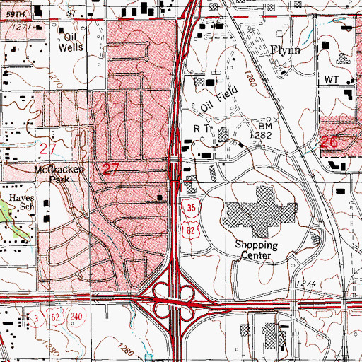 Topographic Map of Crossroads Shopping Center, OK