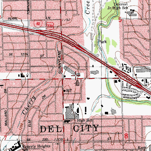 Topographic Map of Del Crest Shopping Center, OK