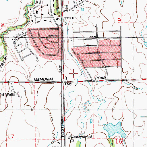 Topographic Map of Memorial West, OK
