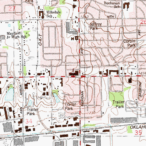 Topographic Map of Meridian Plaza, OK