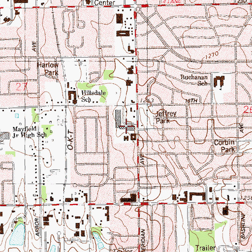 Topographic Map of Meridian Shopping Center, OK