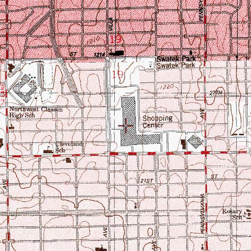 Topographic Map of Penn Crossing Shopping Center, OK
