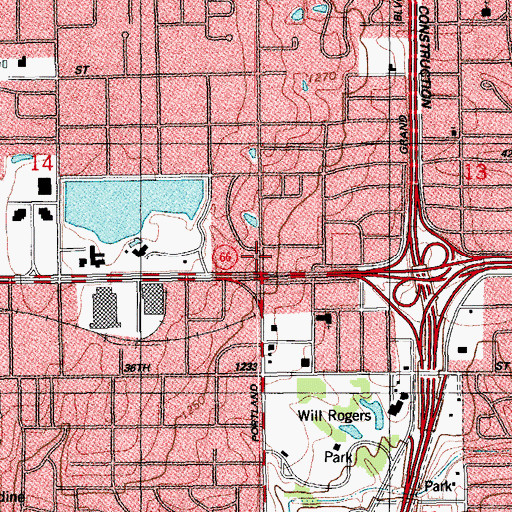 Topographic Map of Portland Plaza Shopping Center, OK
