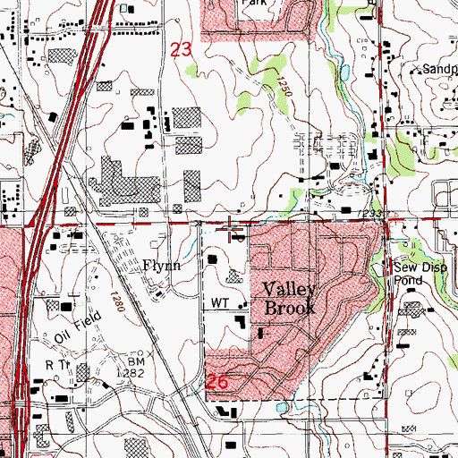 Topographic Map of Valleybrook Center, OK