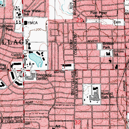 Topographic Map of Village Plaza Shopping Center, OK