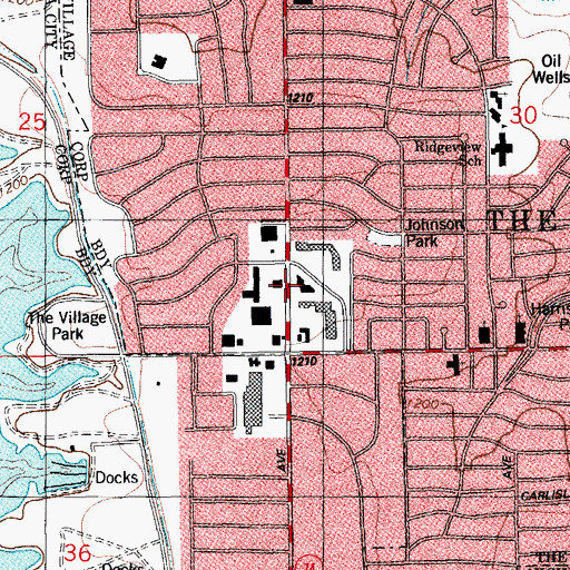 Topographic Map of The Village Square, OK