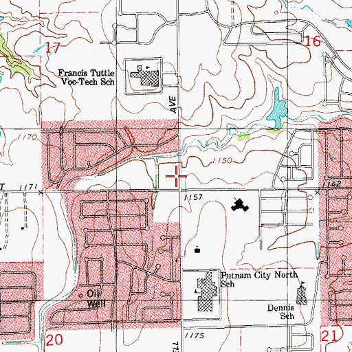 Topographic Map of Walnut Village Shopping Center, OK