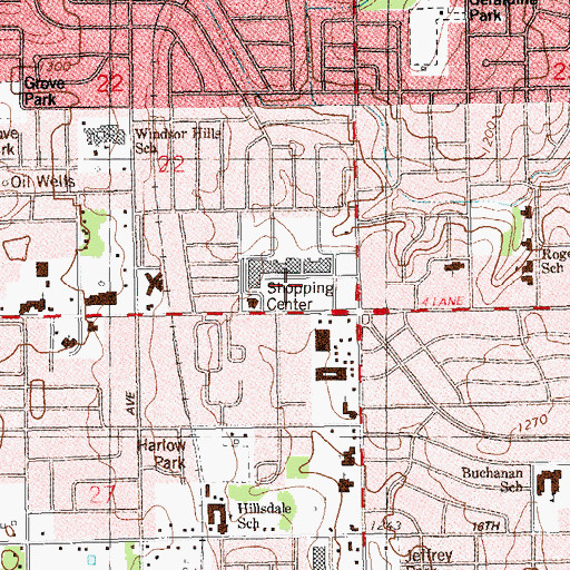 Topographic Map of Windsor Hills Shopping Center, OK