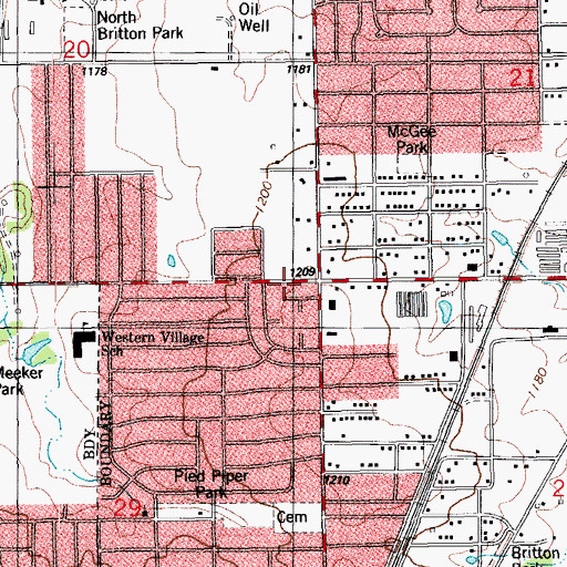 Topographic Map of Yorktown Shops, OK