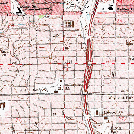 Topographic Map of 23rd and Portland Shops, OK