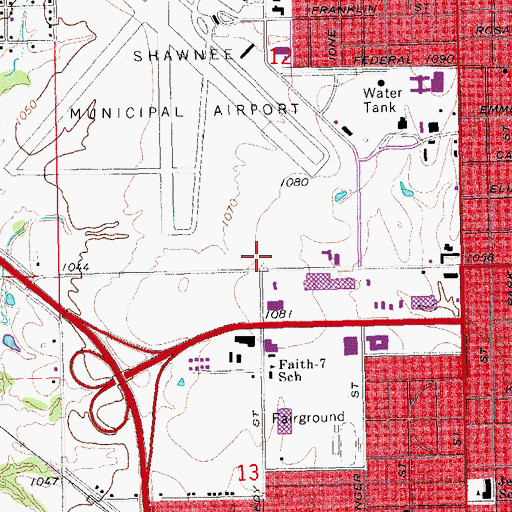 Topographic Map of Kickapoo Plaza Shopping Center, OK