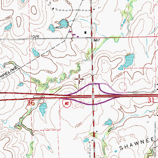 Topographic Map of Shawnee Mall, OK