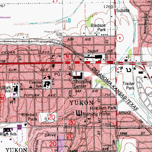 Topographic Map of Town Plaza, OK