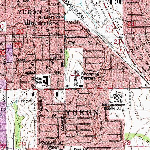 Topographic Map of Yukon Hills Plaza Shopping Center, OK