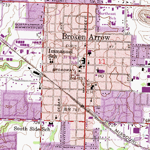 Topographic Map of Ash Strip Shopping Center, OK