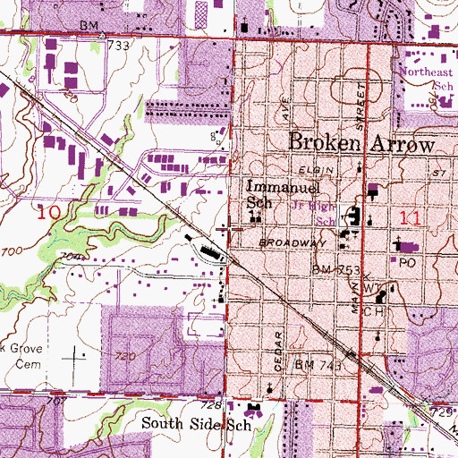Topographic Map of Broken Arrow Plaza, OK