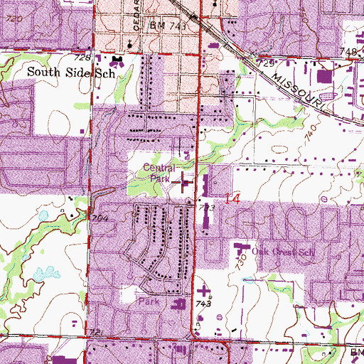 Topographic Map of Mapleleaf Shopping Center, OK